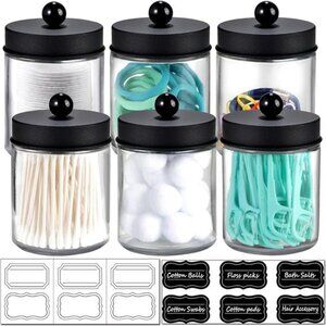 6Pc Apothecary Jars Bathroom Vanity Organizer-Rustic Farmhouse Decor Storage